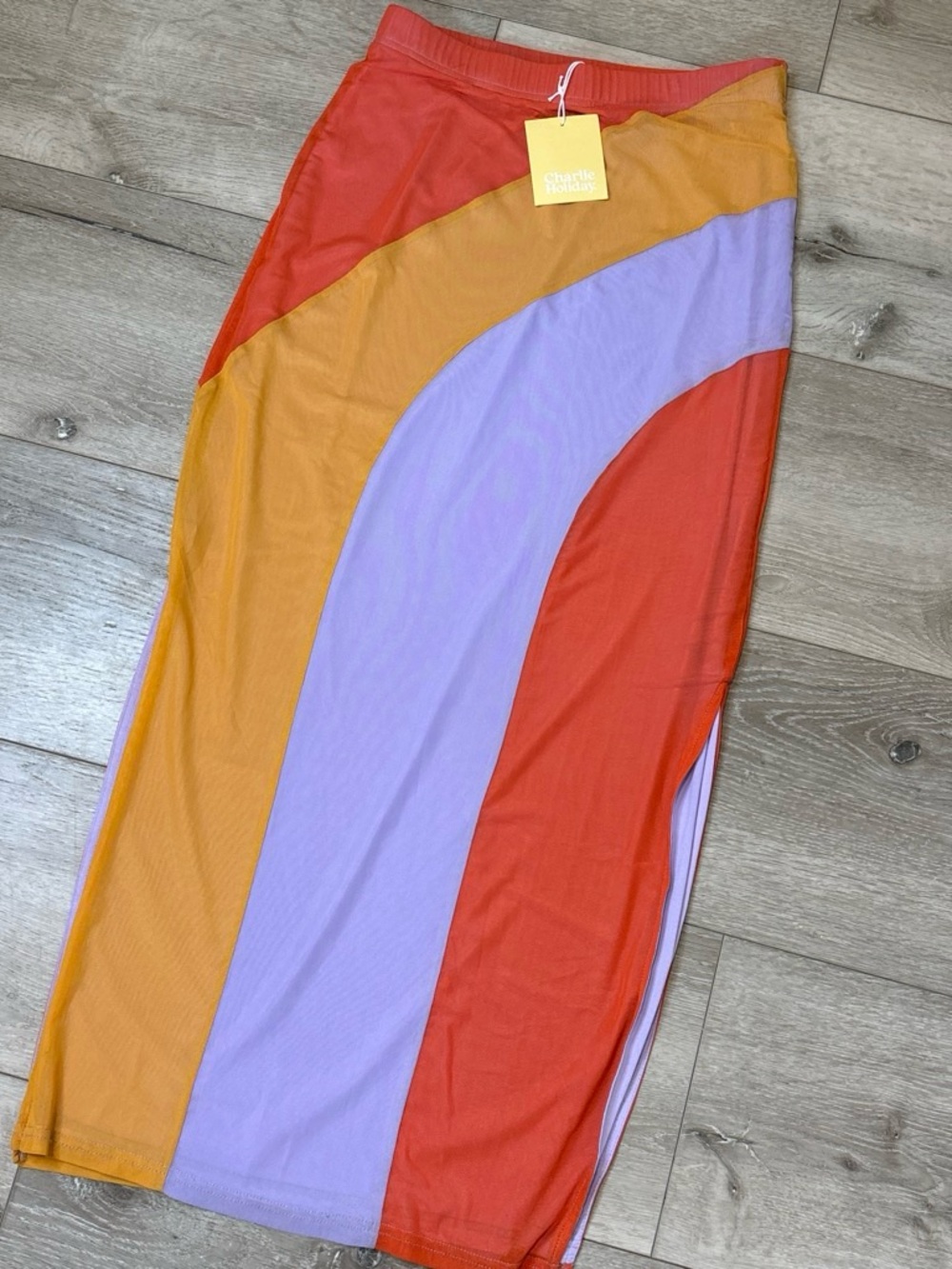Charlie Holiday Women's Colorblock Midi Skirt - Lavender, Orange & Red